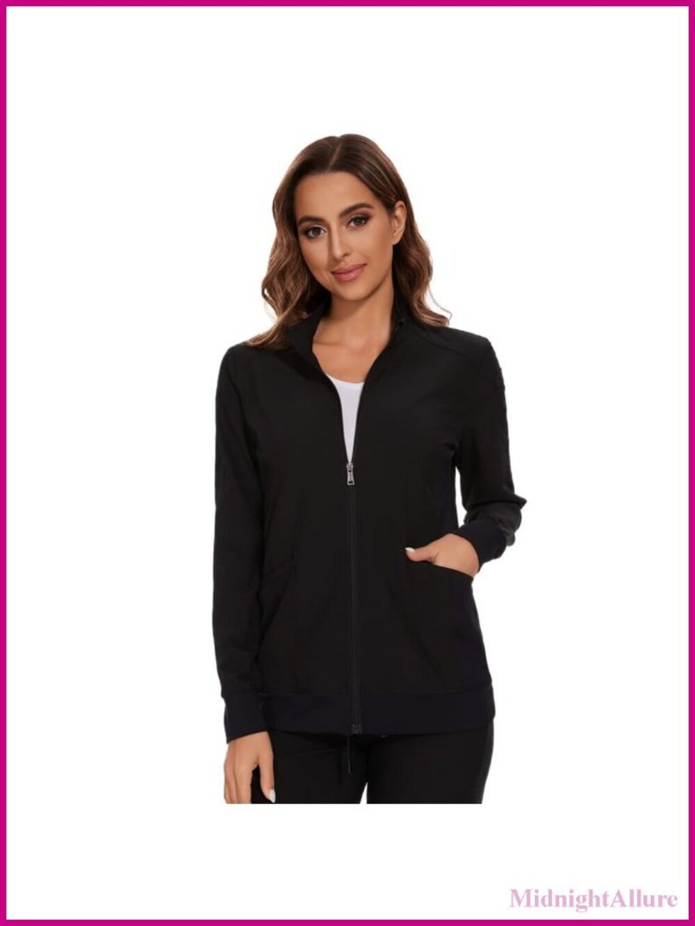 4-Way Stretch Scrub Jacket with Multiple Pockets Zip Front